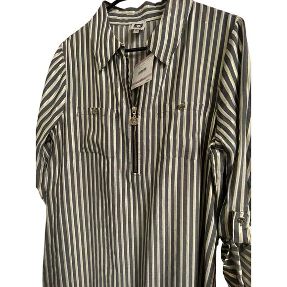 Anne Klein Gray with Gold Metallic Striped Shirt Dress size 6 - Picture 9 of 11